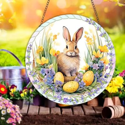 Osterhasen-Ornament, gebeiztes Acryl, Fenster-Hängedekoration, buntes Kaninchen-Kunst-Ornament für Zuhause, Wand, Tür, Garten, Frühlings-Osterdekor