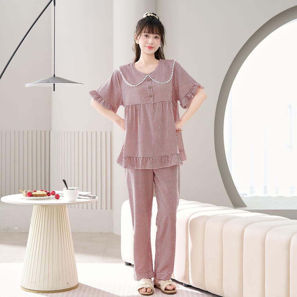 1011 spot women's new spring, summer and autumn cotton silk short-sleeved pajamas, simple and natural princess style loungewear