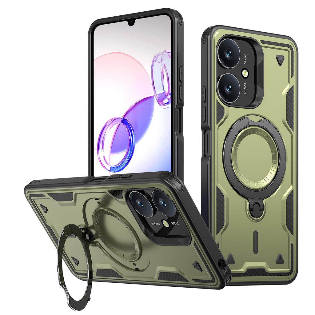 Magnetic Case For Xiaomi Redmi 13C 4G/5G/13R 5G/Poco C65 4G/M6 5G Military Protection PC+TPU Kickstand Phone Cover