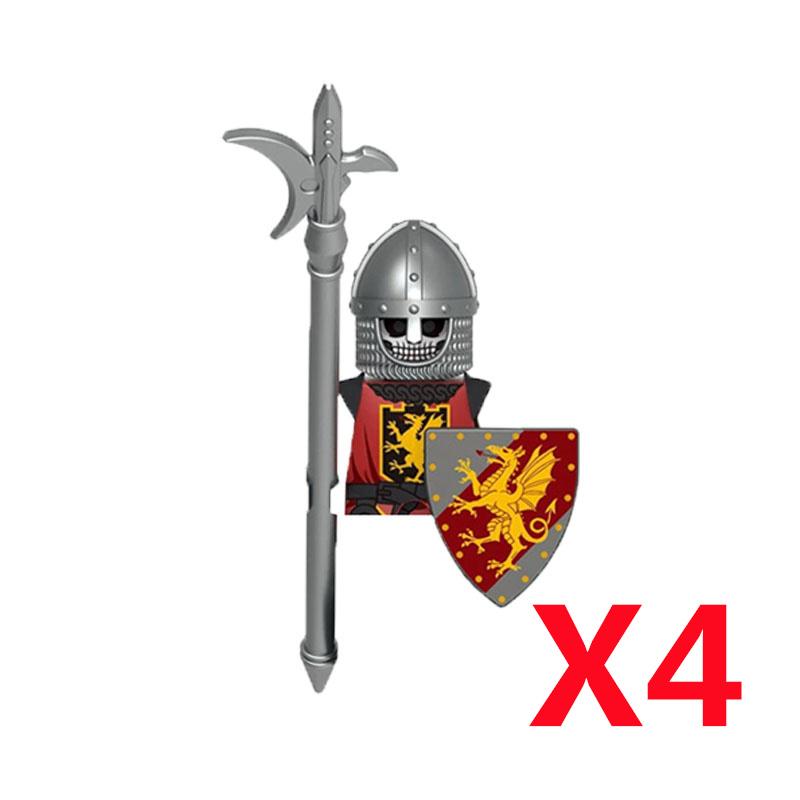 Medieval Castle MOC Building Blocks Wolf Warriors Soldier Figure Crusader Knights Horse Flag Vests Shield Weapon Toys Gifts T022