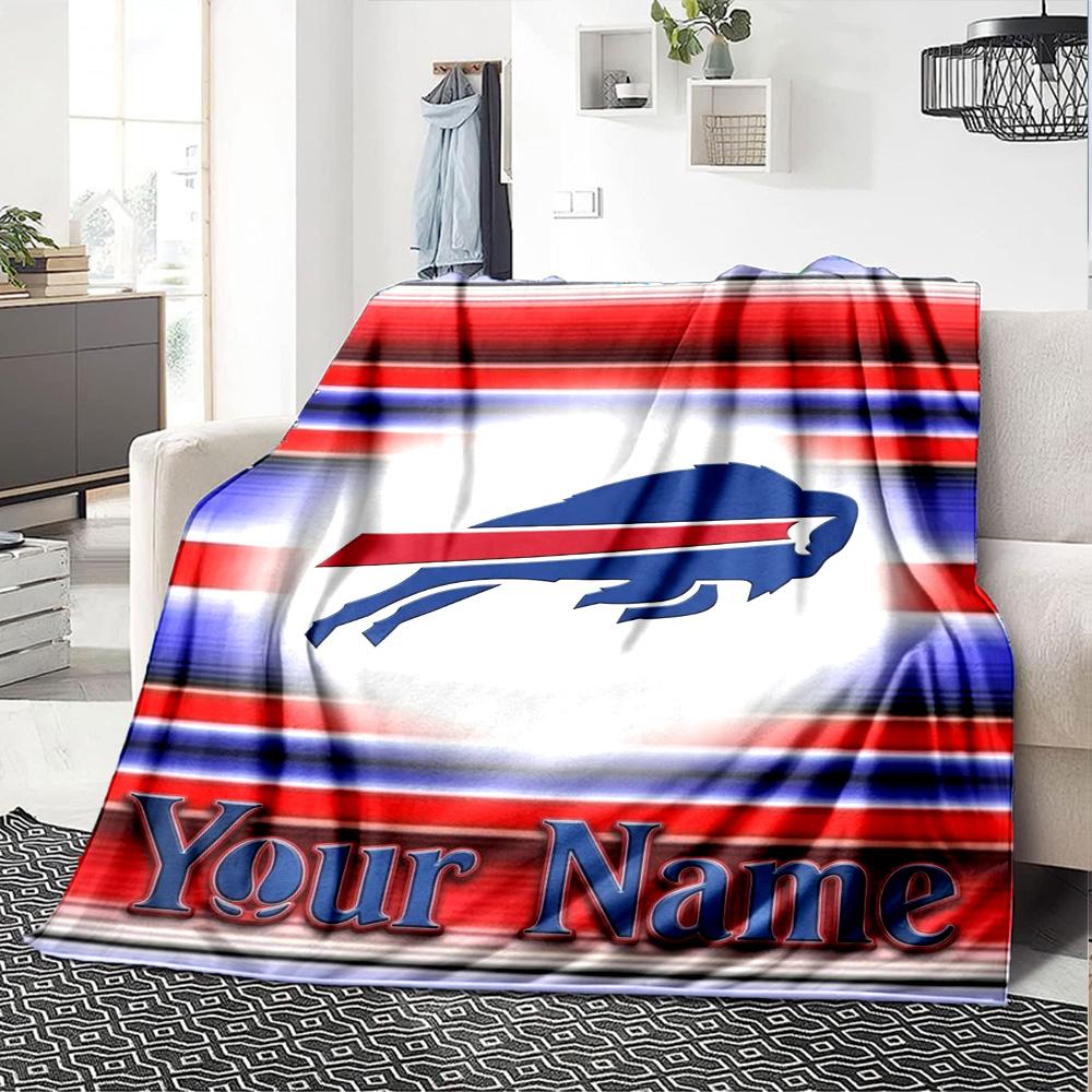 Name Custom Buffalo Bills Logo Print Flannel Blanket High Quality Warm Comfortable Cover for All Seasons Perfect for Gifts Home Decor