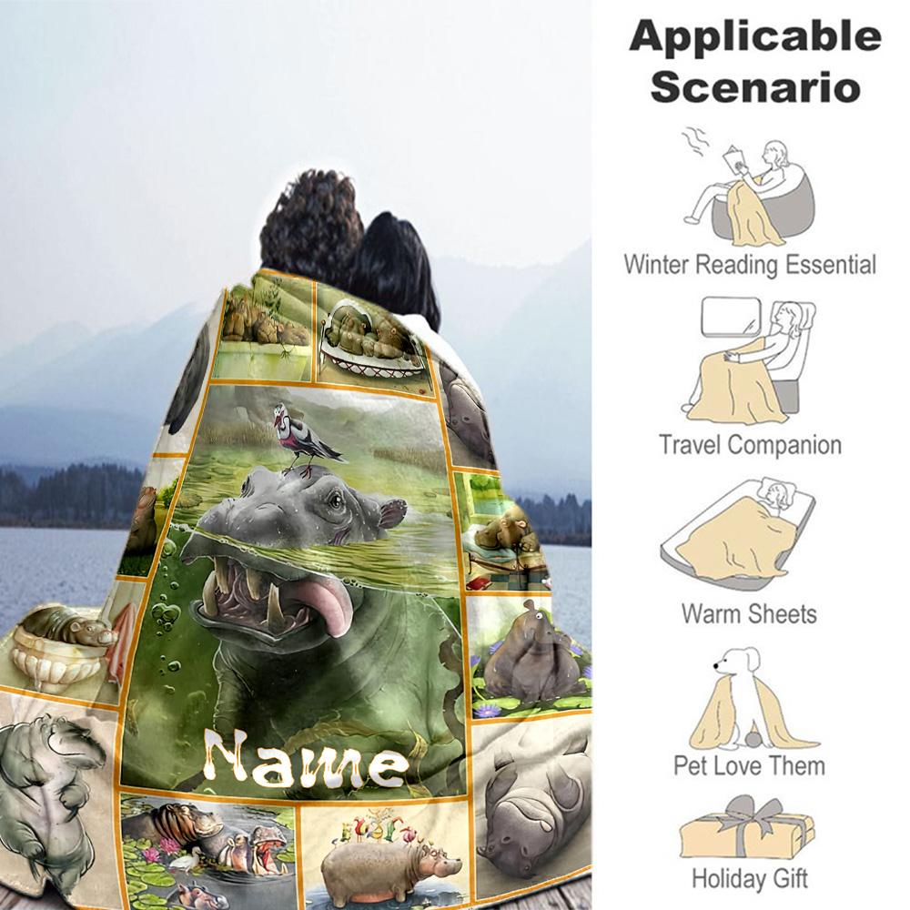 Hippo Customize Your Name Blanket Gift Customizable Blanket Soft Warm Cozy Versatile for Bedding Sofa Nap Couch for All Occasions