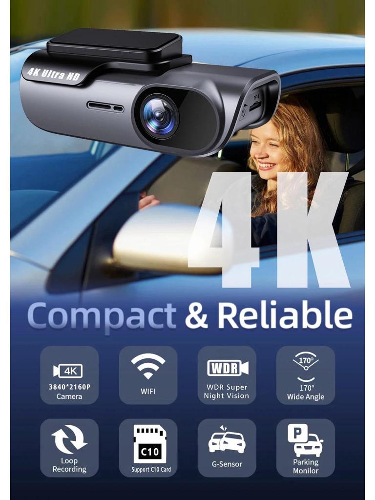 4K HD Wireless Single Lens Hidden Dashcam with WiFi
