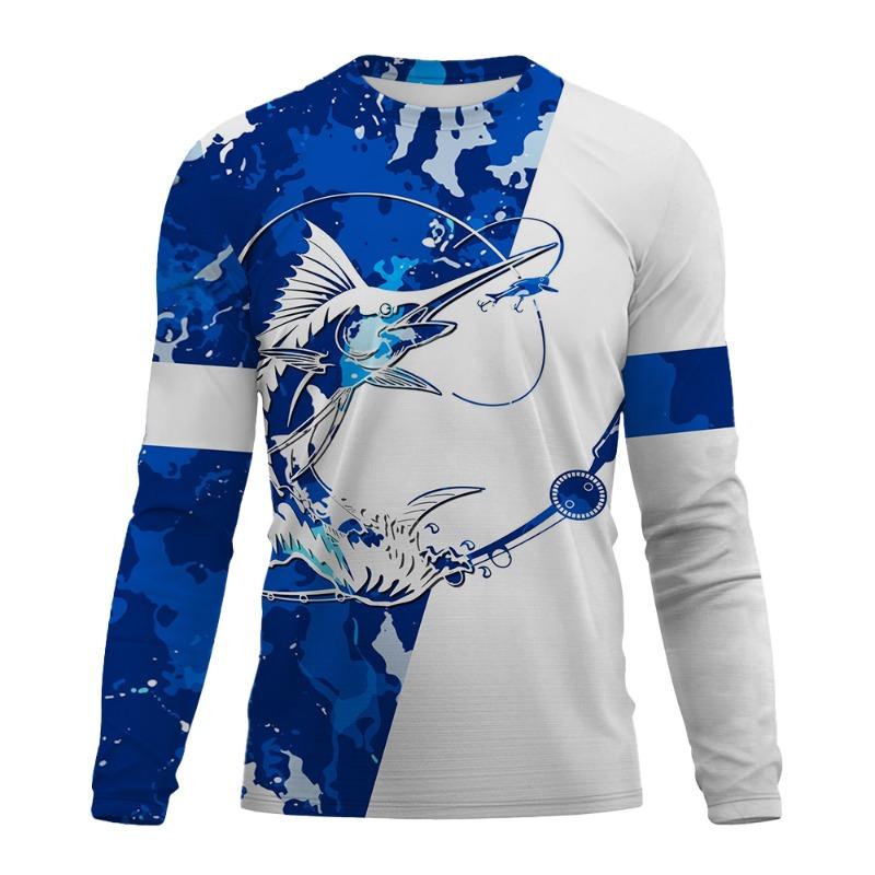 Men's T-Shirts Fishing Graphic 3D Print Tee Shirt Spring and Autumn Tops Fashion Casual Long sleevedfor Men Clothing XS-5XL