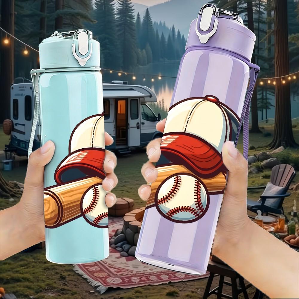 1PC Baseball Bat Glove Sport Print 750ml Color Plastic Sports Water Bottle Leakproof Flip Straw Lid Suitable for Sports Office Home Use
