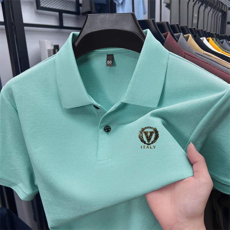 

Cotton Men s Lapel Polo Shirt Summer Arrival Letter Print Short Sleeve T-Shirt Business Casual Menswear 4XL