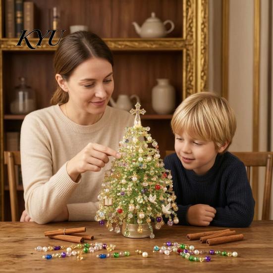 Handgefertigte Feiertagsdekoration DIY Mini-Tisch-Weihnachtsbaum-Set mit Perlen, Kristallperlen-Weihnachtsbastel-Ornament-Herstellungsset, Schreibtisch für Regal Kaminsims Dekor,