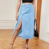 Gonna Lavoro Casual alla Moda Retro Semi Elastica in Denim da Donna
