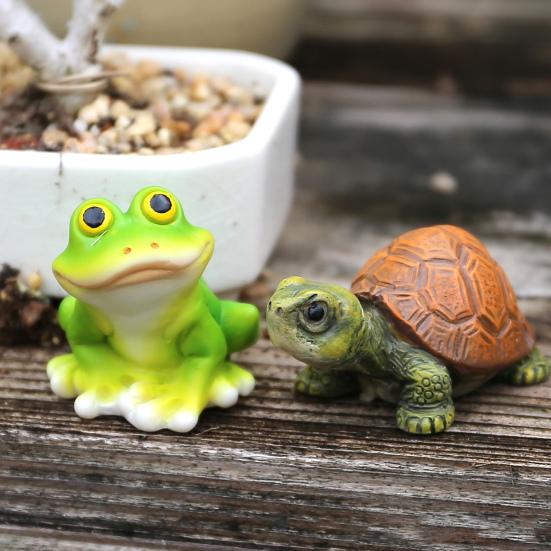 yangyizhi Mini Resin Frog And Turtle Statues, Micro Landscape Animal Ornaments, Small Figurines for Succulents Pots Moss Tanks Tabletop Gardening
