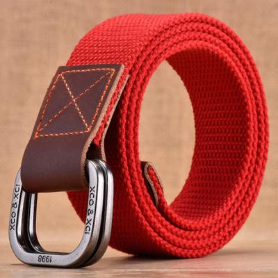 Women Men Double Ring Buckle Canvas Belt Simple Casual Versatile Youth Cargo Waist Band Outdoor Sport Jeans Accessories