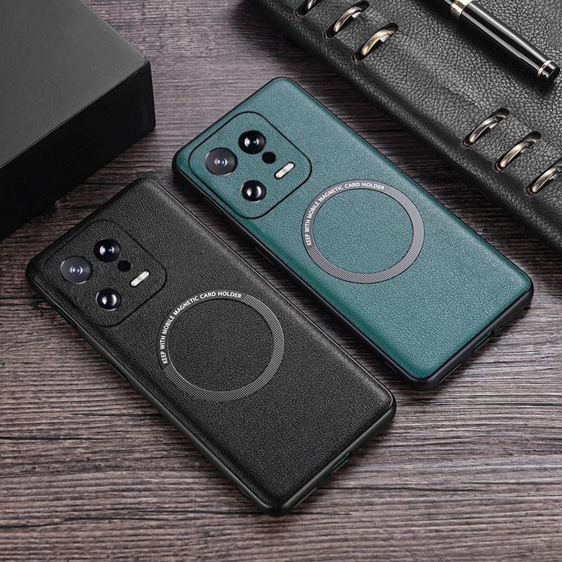 PU-Lederbeschichtete TPU+PC Rückseite für Xiaomi 13 Pro 5G Handyhülle Kompatibel mit MagSafe Ladegerät