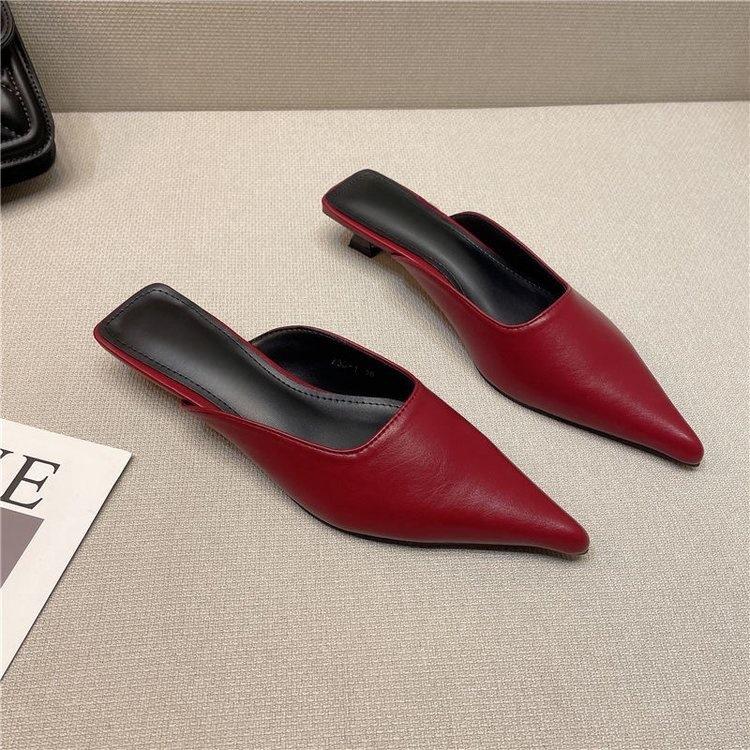 Baotou half slippers women wear pointed high heels thick heels cool slippers women's new summer high heels slippers