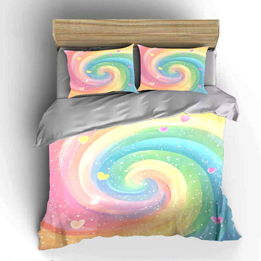 Colorful Swirl with Hearts Bedding Duvet Cover Set Duvet Cover Pillowcases (1*Duvet Cover 2*Pillowcases, Without Duvet Insert)