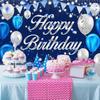 Happy Birthday Banner - Birthday Decorations for Men Women Boys Girls Blue Sliver Birthday Party Banners Welcome Happy Birthday Background Sign Theme