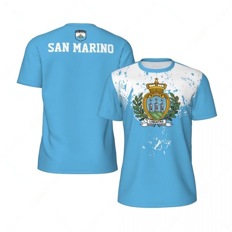 

Fashion San Marino Flag Graphic Football T Shirts For Men Summer Sports 3D National Emblem Printed T-shirt Loose Breathable Tees 160 (13T-14T)