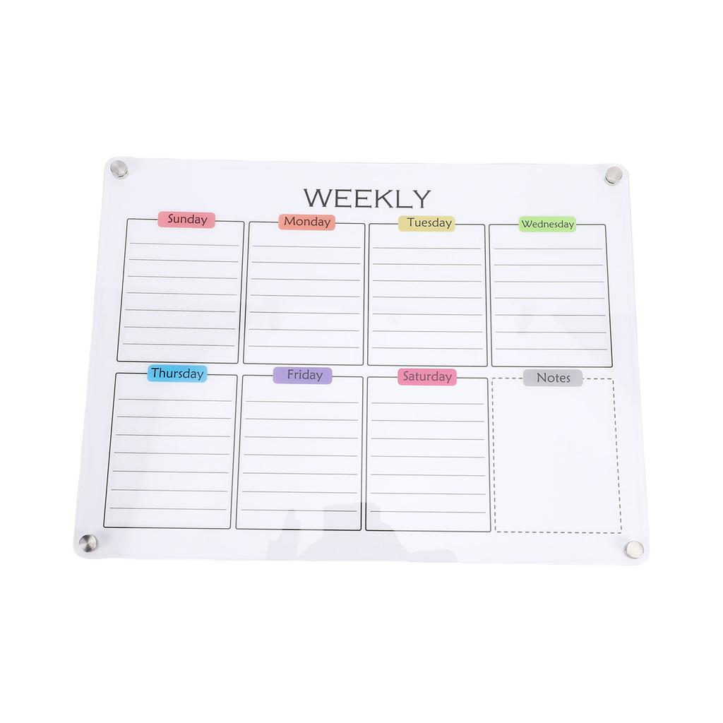 Clear Acrylic Weekly Planner with Magnets Color Label Refrigerator Dry Erase Board for Home Scheduling Office Work