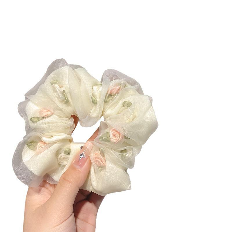 Women's Rose Mesh Scrunchie - French Style Elastic Hair Tie Durable Leatherette