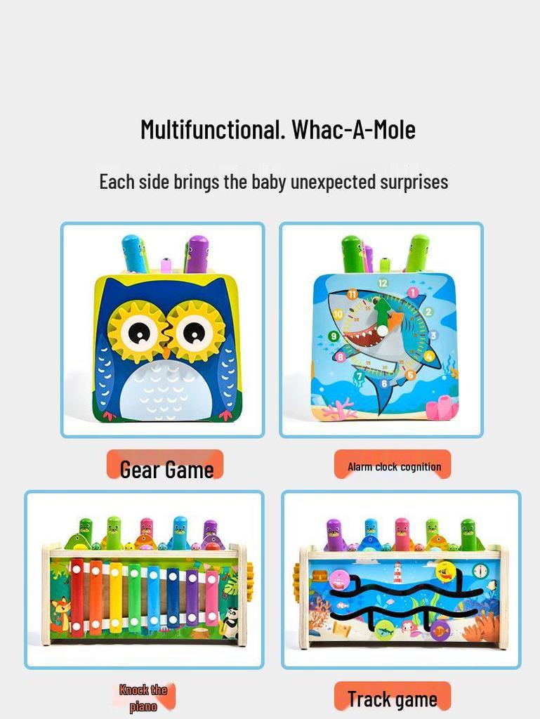 Children's Wooden Educational Toys Set: Elephant Piano, Whack-a-Mole Dinosaur, Tractor, Matching Puzzle for Parent-Child Play