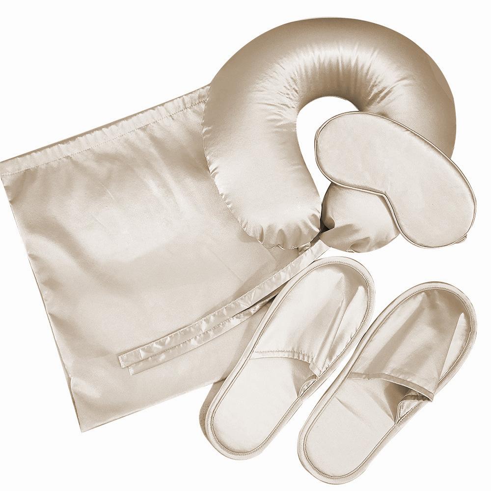 Silk travel set Mulberry silk eye mask U-shaped pillow Silk slippers Light luxury souvenir Travel silk set