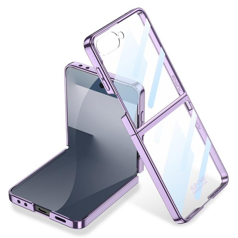 Ultradünne transparente plattierte Hülle mit Glas-Schutzfolie für Samsung Galaxy Z Flip 7 flip7 Kamera-Schutzhülle