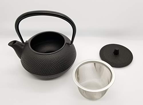 Iwachu Iron Teapot/Kettle Set, Type 3, New Arare Pattern, Black Baked Finish, 0.32L, No Enamel Coating, Suitable for Direct Flame, Nambu Ironware, 161