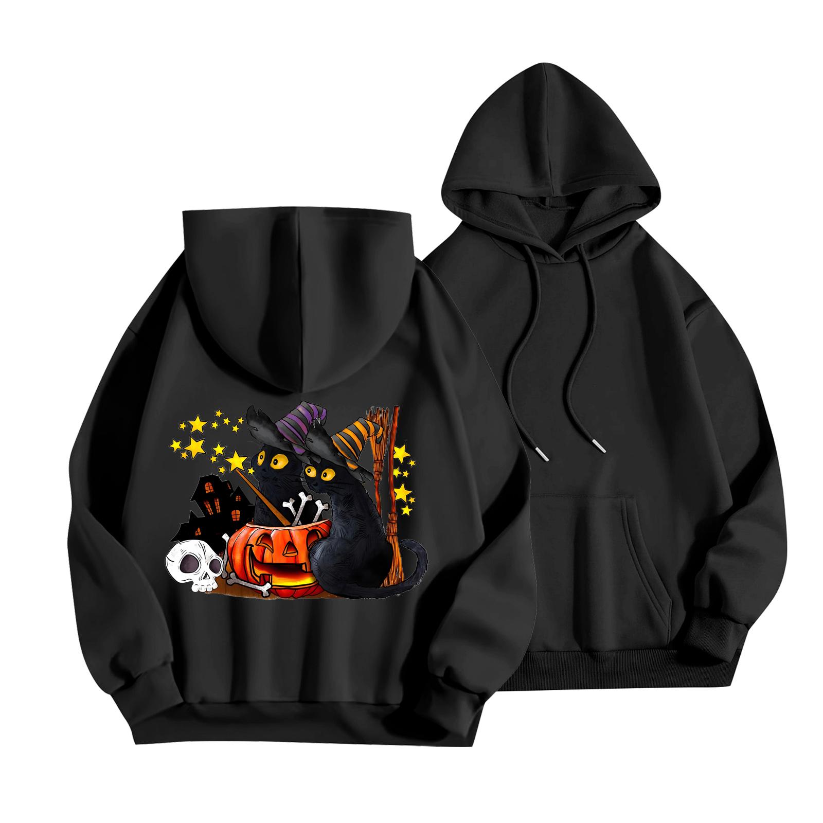 

Женская толстовка-пуловер с круглым вырезом и принтом, с капюшоном и завязками S чёрный