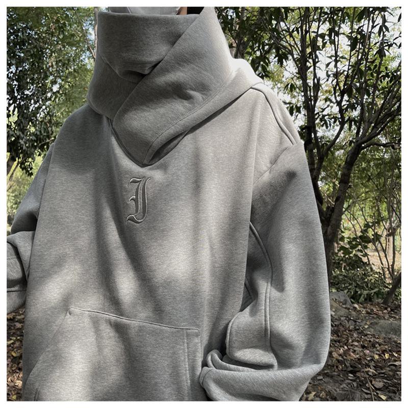 Men's High-Neck Embroidered Hoodie: Socially Anxious Ninja Style for Autumn/Winter