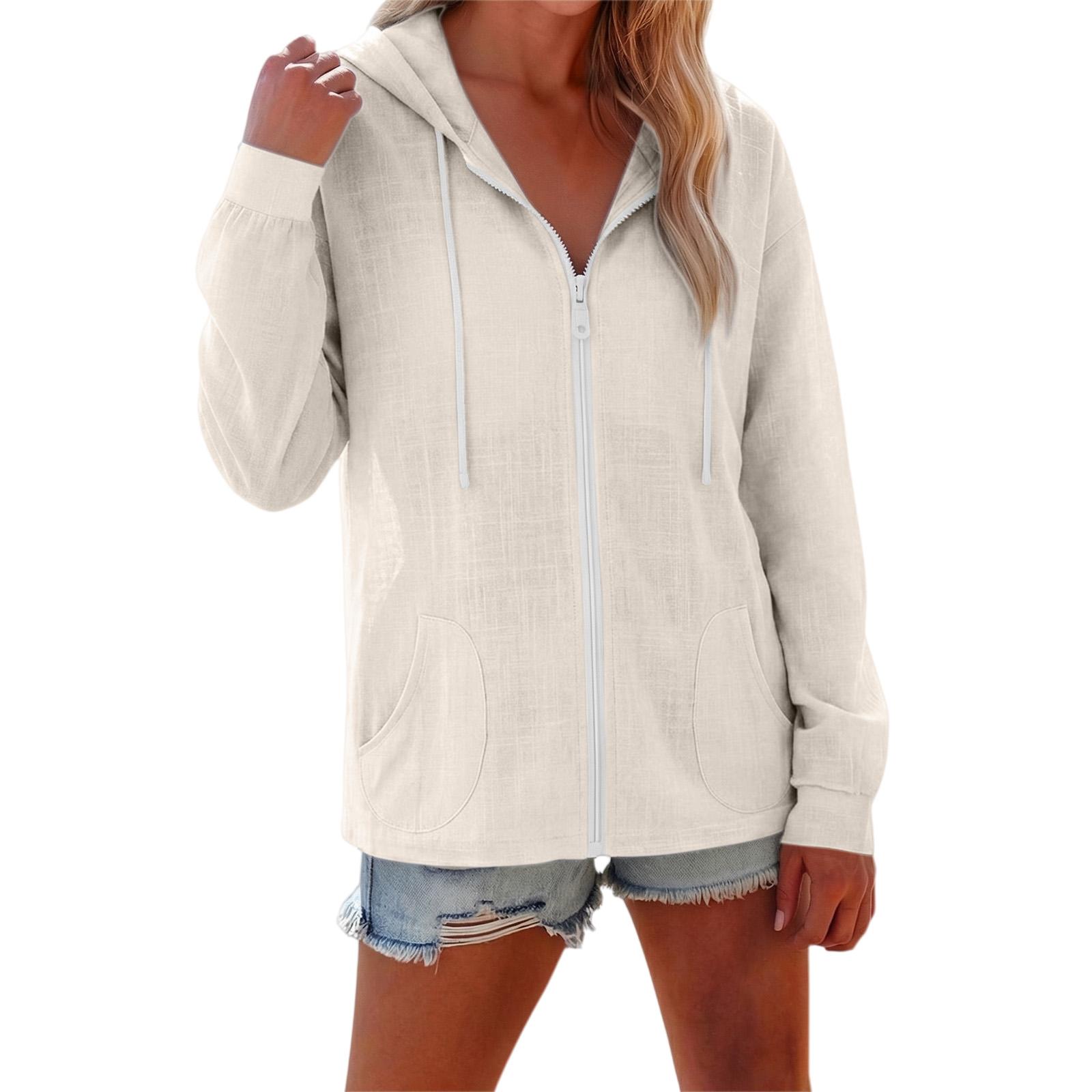 Girls Color Long Sleeved Hooded Zipper Pocket Cover Shirt Jacket M бежевый 3430₽