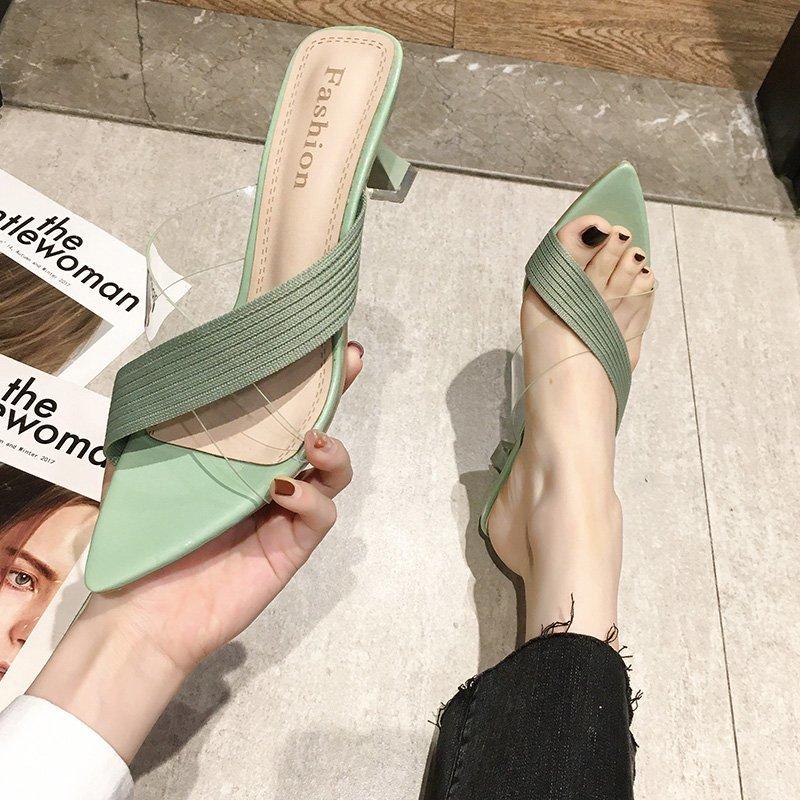 Summer Women Pointed  Pumps Sandals for Ladies Sexy Mules High Heels Slip-on Slippers Slides Shoes