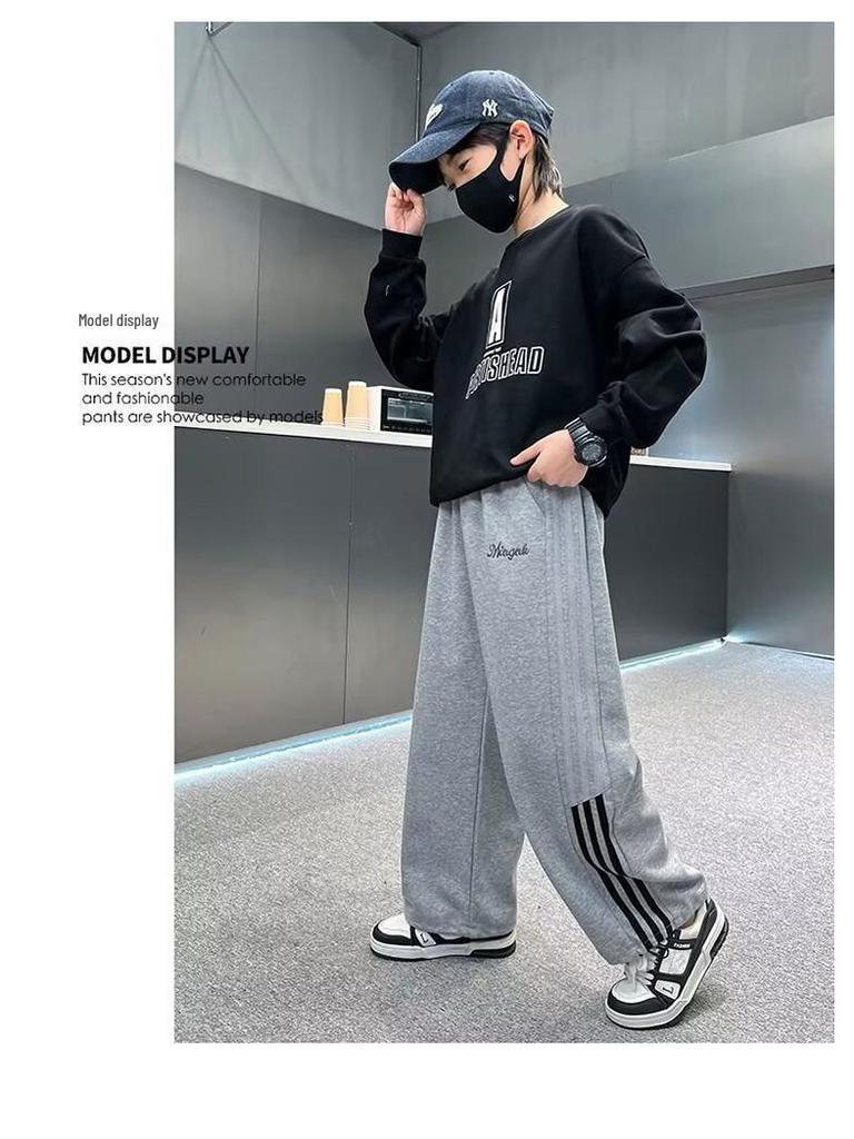 Boys' Casual Sports Sweatpants, 2025 Spring/Autumn Collection, Thickened Velvet, Loose Fit for Youth