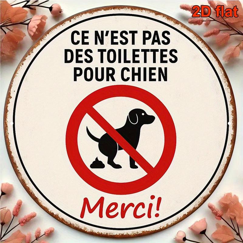 D Flat Pc Vintage French No Dog Poop Sign Inch Round French Language Pet Waste Warning Sign Suitable for Home Outdo