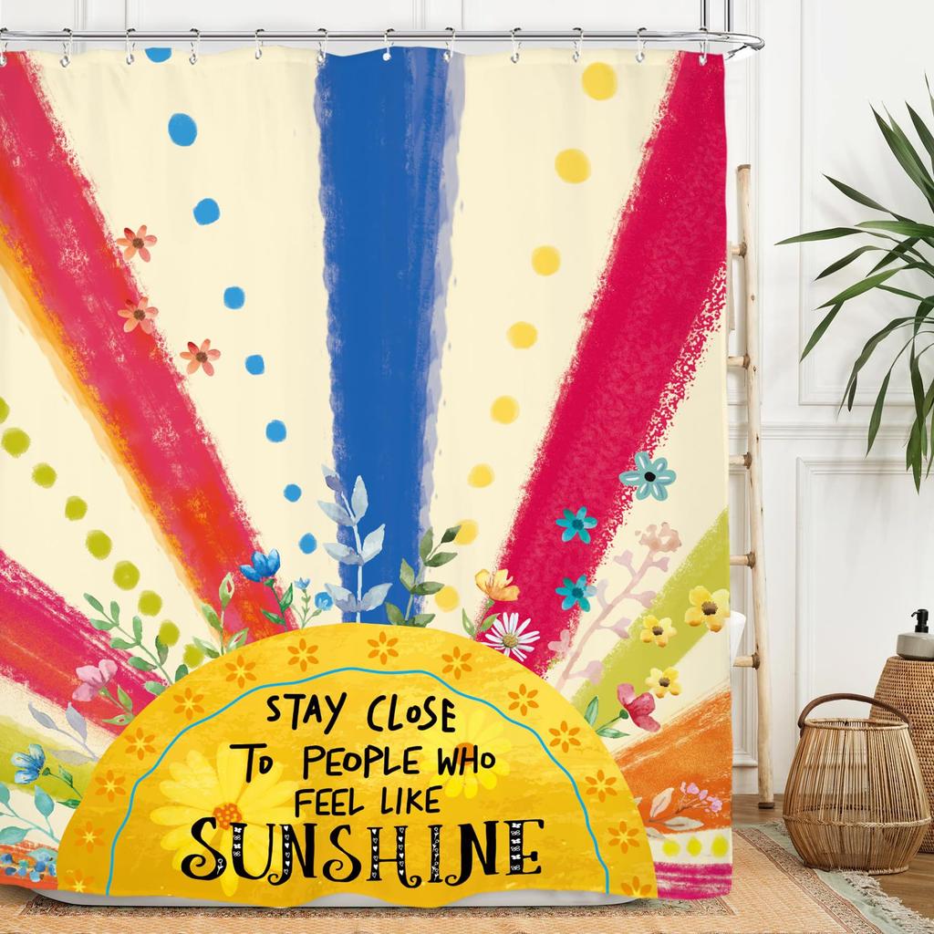 Rust Sun Abstract Shower Curtain Set Simple Medieval Vintage Sunrise Polyester Waterproof Bathroom Curtain With Hook