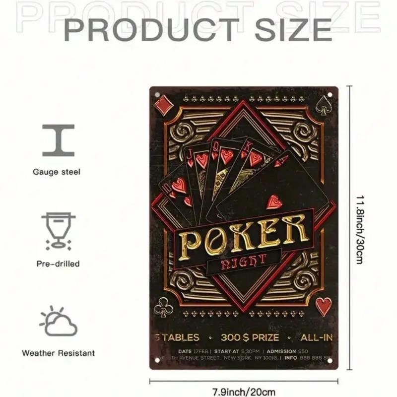 Vintage Poker Metal Sign Game Room Wall Art Man Cave Decor