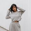 Women Autumn Winter Loose Hoodies Suit Long Sleeve O Neck Top with Wide Leg Pants Solid Color