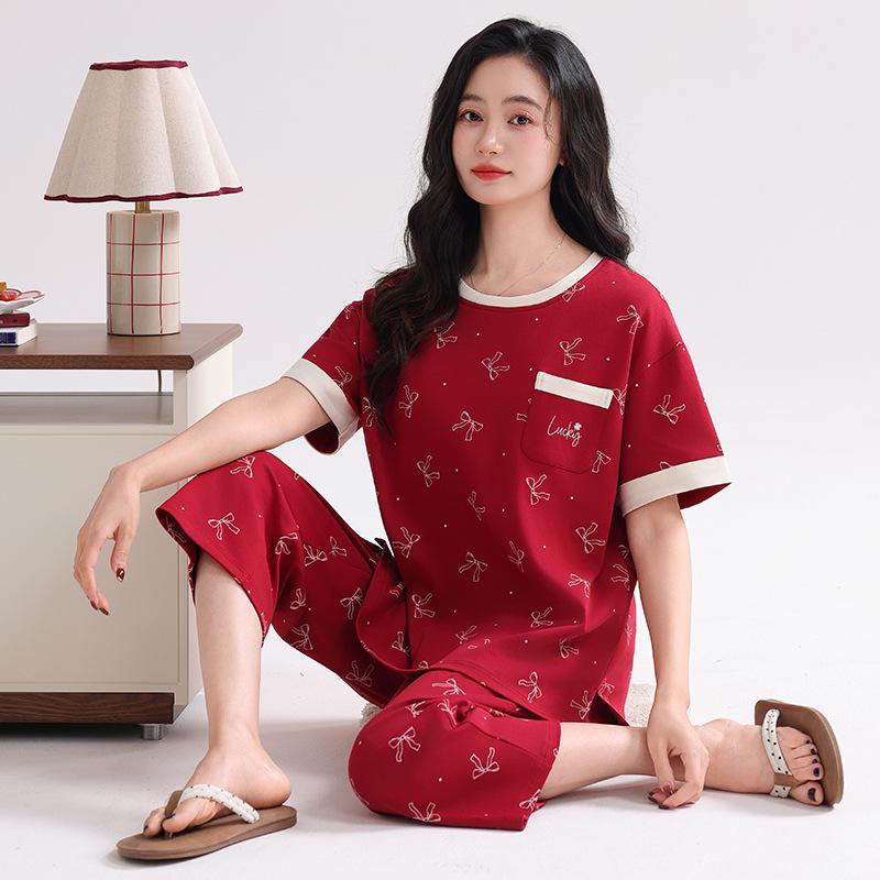 2026 Summer Women's Breathable Cotton Pajamas Set - Lightweight, Seven-Point Sleeve, Indoor/Outdoor Wear