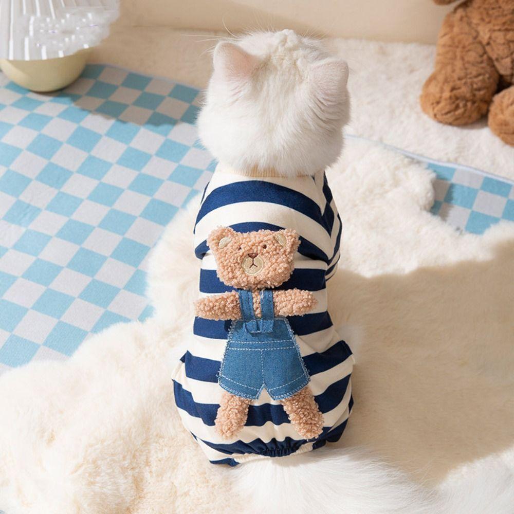 Cartoon Pattern Kawaii Pet Clothes Striped Pajamas Cotton Winter Puppy Clothes Animal Clothing Keep Warm Dog Jumpsuits