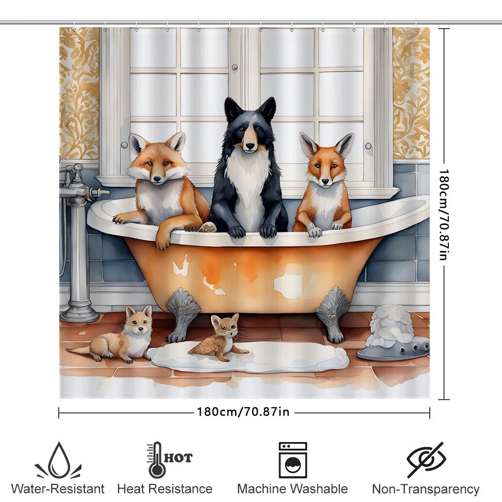 Whimsical Bathroom Decor: Foxes Bathing in Luxury 3D Printed Shower Curtain for Home Decoration White Orange Colorful Animal Pri