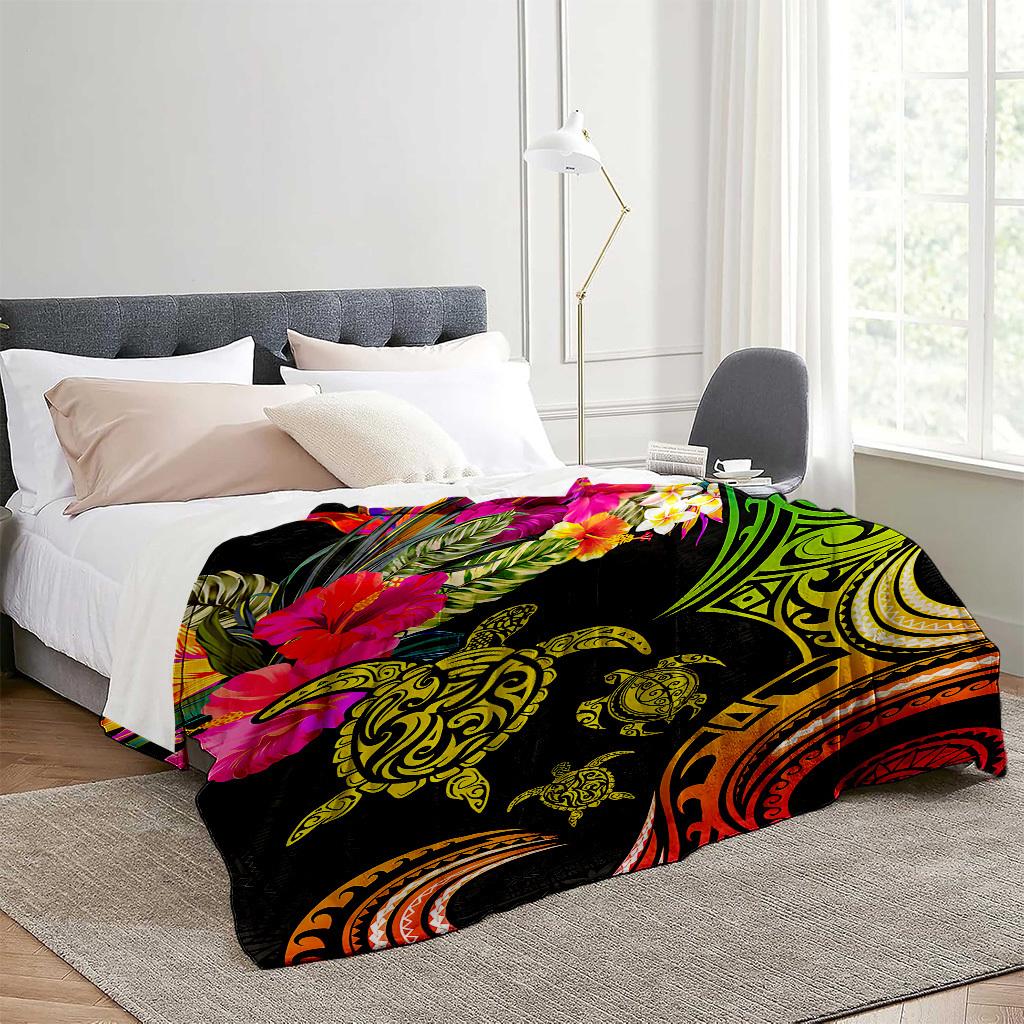Turtle and Hibiscus Pattern Blanket for Sofa Bed Travel Camping Living Room Office Conditioning Blanket for All Seasons Gifts
