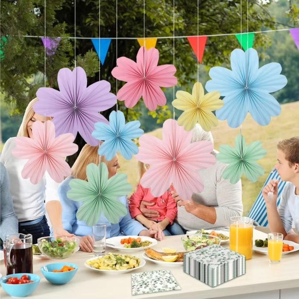 9Pcs/Set DIY Paper Fans Macaron Backdrops Decoration New Wall Hanging Banner  Classroom Background