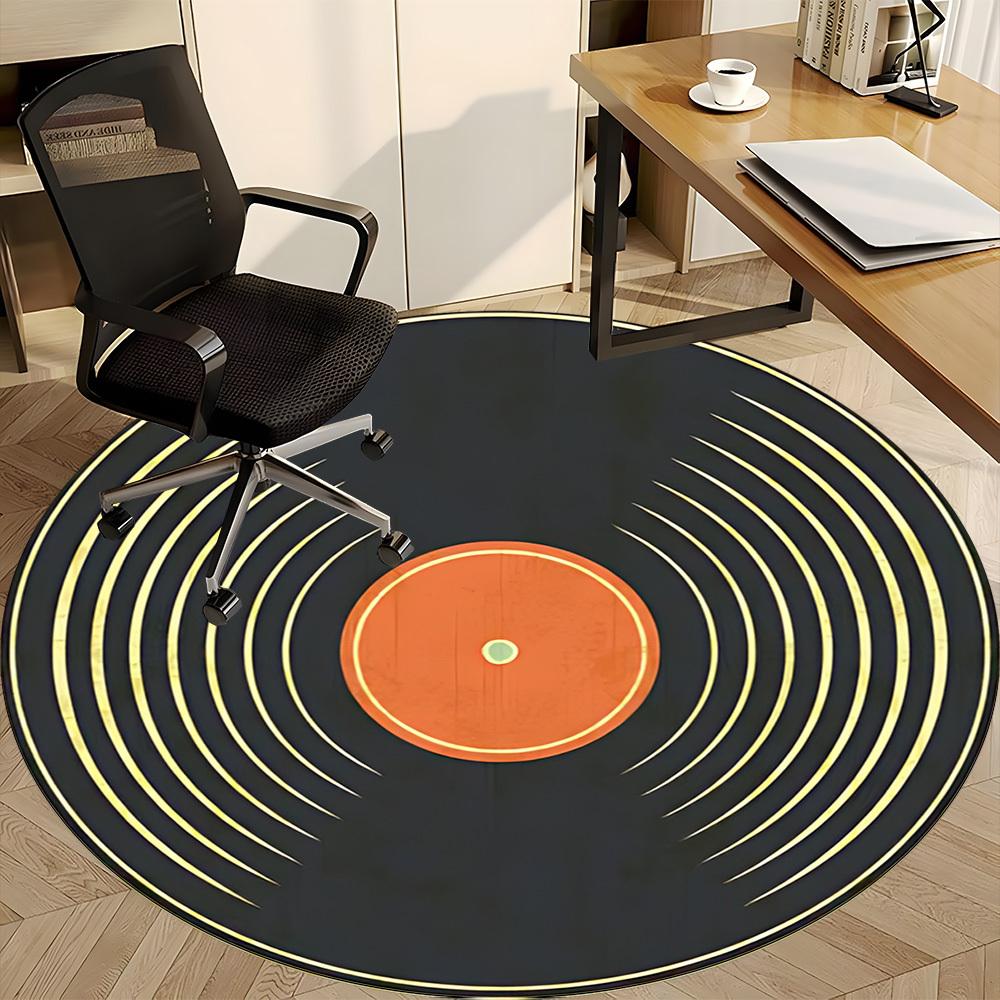 1pc Vinyl Music Office Round Area Rug, Indoor Mat Suitable For Office, Under Office Chairs Bedroom Living Room Home Decor, Room Deco