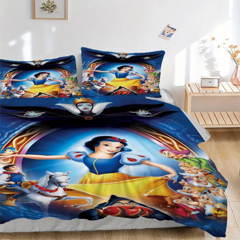3pcs Snow White Animation Printed Quilt Set Soft and Comfortable Quilt Cover for Bedroom, Guest Room S091