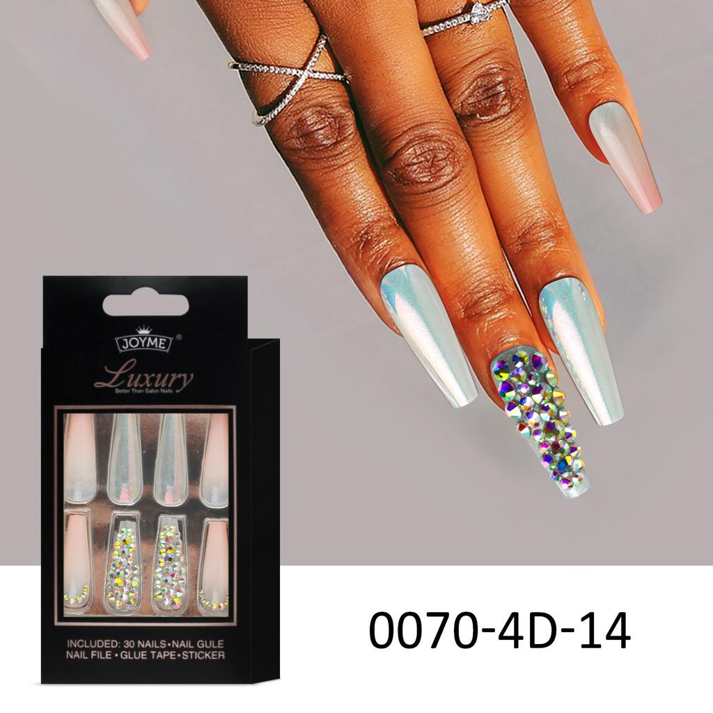 New European and American 30-piece Finished Wearable Armor Long Nail Art Patch 4D Technology Full-diamond Effect Matching Tool