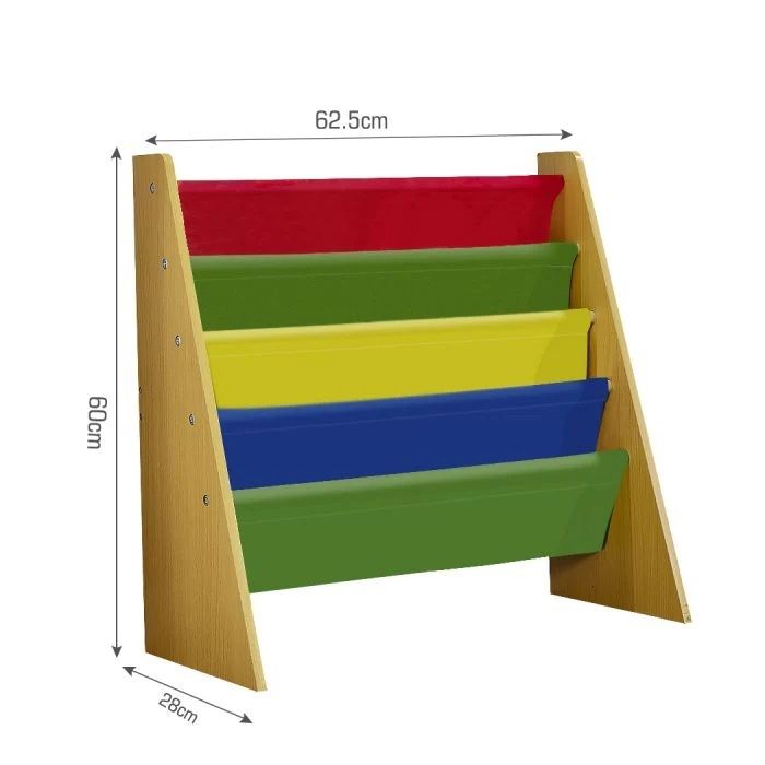 GINGER HOME – Étagère Bibliothèque Enfant 4 Compartiments, Meuble de Rangement Livres et Jouets, Structure Bois et Tissu Multicolore