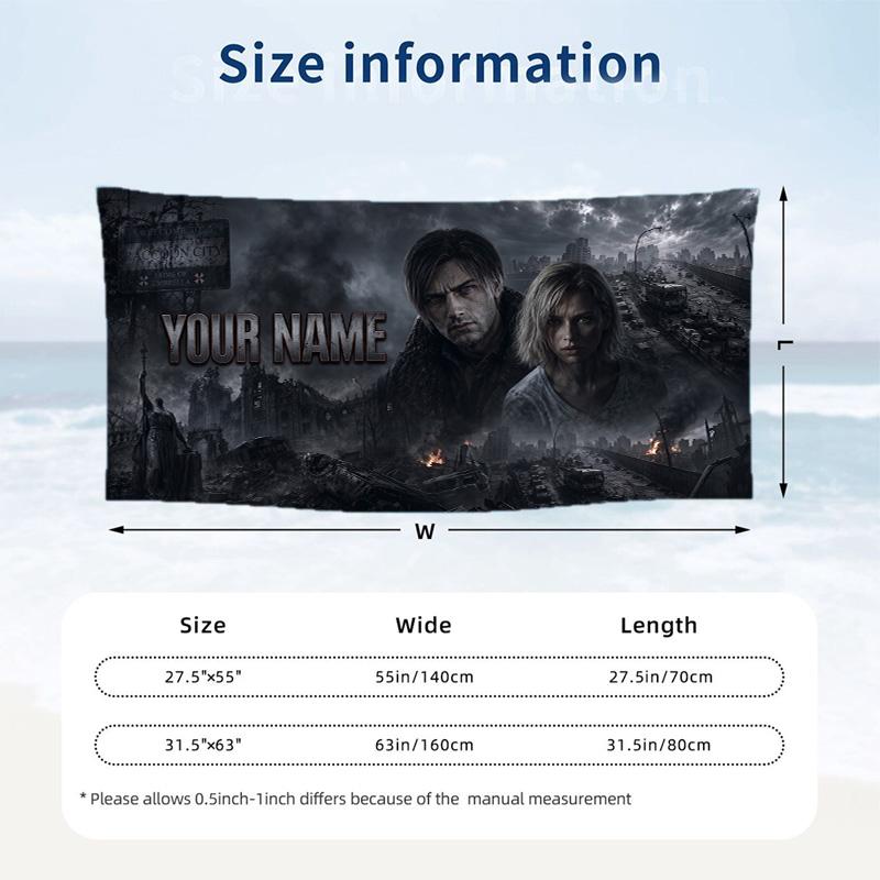 Custom Text Beach Towel, Soft Absorbent Swimming Multi-use TowelResident Evil
