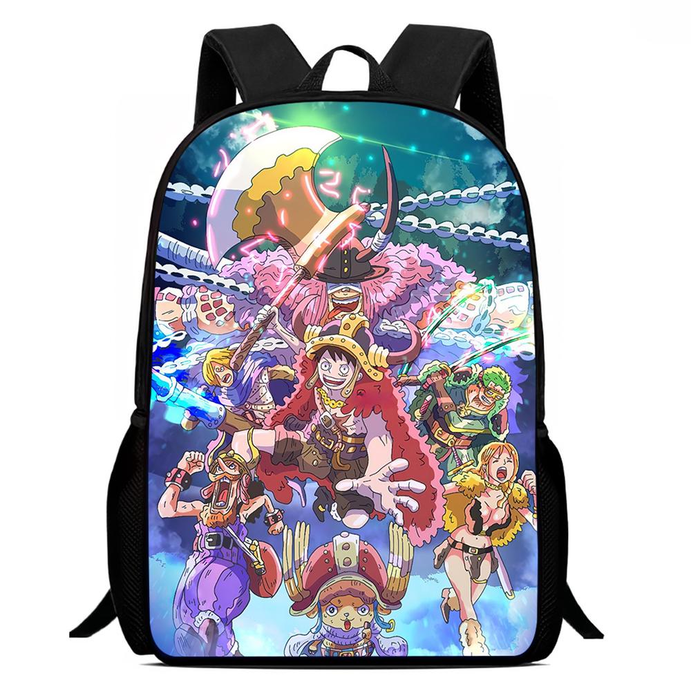 One Piece Mochila Escolar 15-Inch Large Capacity Durable Lightweight Adjustable Cartoon School Backpack Unisex For Kids Age 6-10