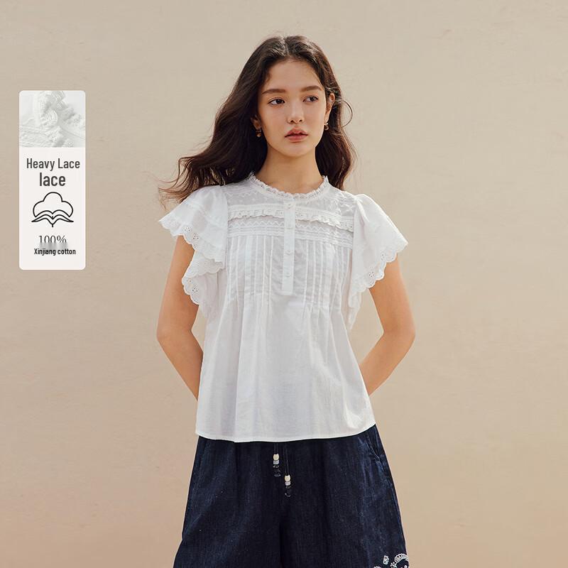 INMAN French Lace Flutter Sleeve Ruffle Collar Blouse M