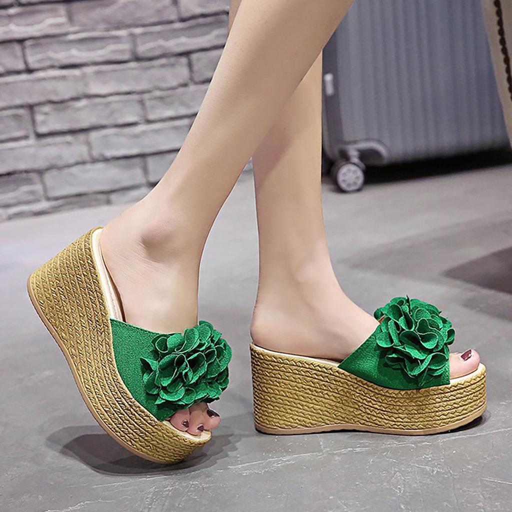 Women''S High Heeled Thick Bottom Fashion Casual Large Flower Flip Flops Slippers For Women Fuzzy Extra Wide Slippers For Women