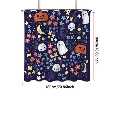 1Pc Halloween Colored Ghost Print Waterproof Shower Curtain Bathroom Partition Privacy Multiple Sizes 12 Hooks Easy To Install