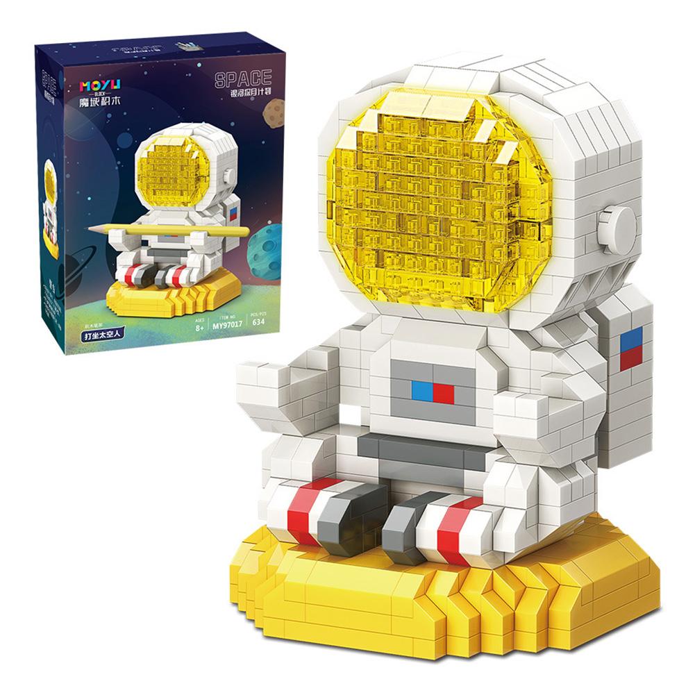 Cartoon Astronaut Building Blocks Pen Container Holder Micro Diamond Small Particles Assembled Building Blocks For Gifts
