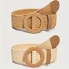 PP Casual Beach Fashion Grass Belt with Round Wooden Buckle for Women's Dress